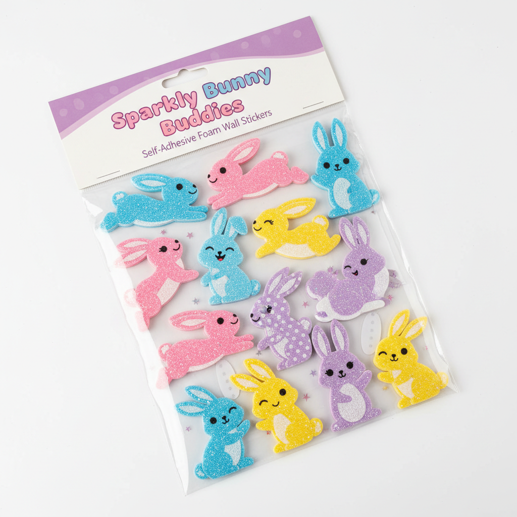 Colorful Foam Glitter Rabbit Self-Adhesive Wall Stickers (1 Pack)