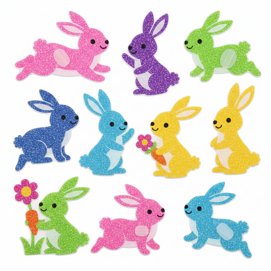 Colorful Foam Glitter Rabbit Self-Adhesive Wall Stickers (1 Pack)