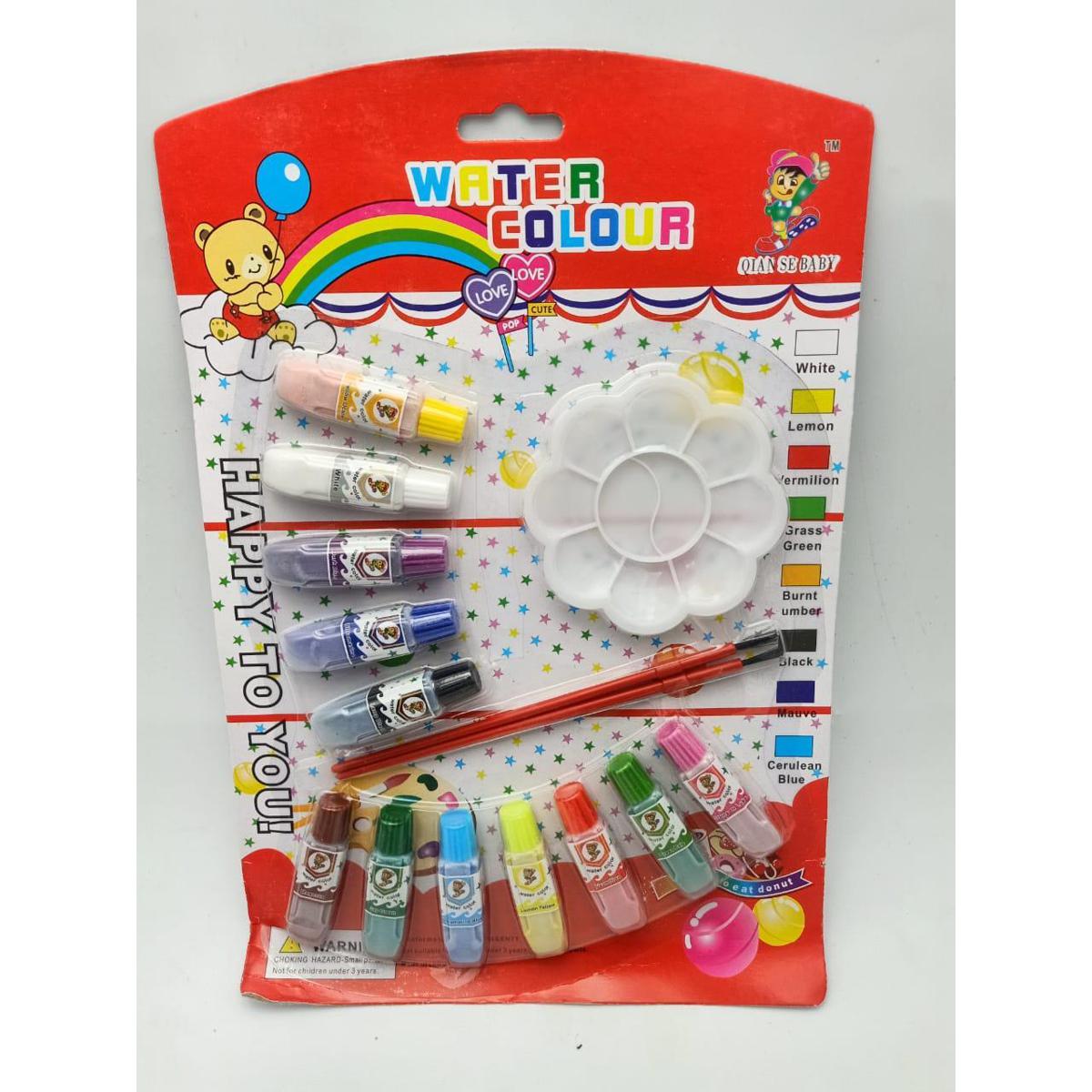 Kids Water Paint Set – 12 Colors with 2 Brushes (T10900)