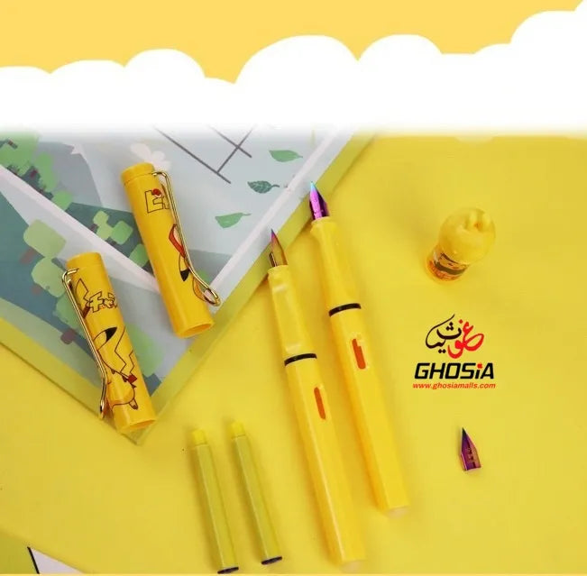 Pikachu Cartoon Fountain Pen Set (Cute Korean Stationery)
