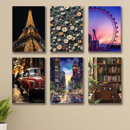 SET OF 6 PREMIUM WALL ART PHOTO TILES – MODERN HOME DECOR SETS