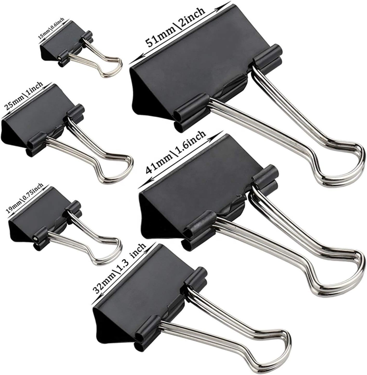 Pack of 606 Mini Binder Clips (15mm, 60 pcs)