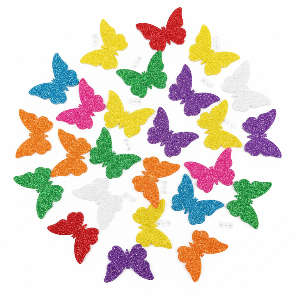 Colorful Foam Glitter Butterfly Self-Adhesive Wall Stickers (1 Pack)